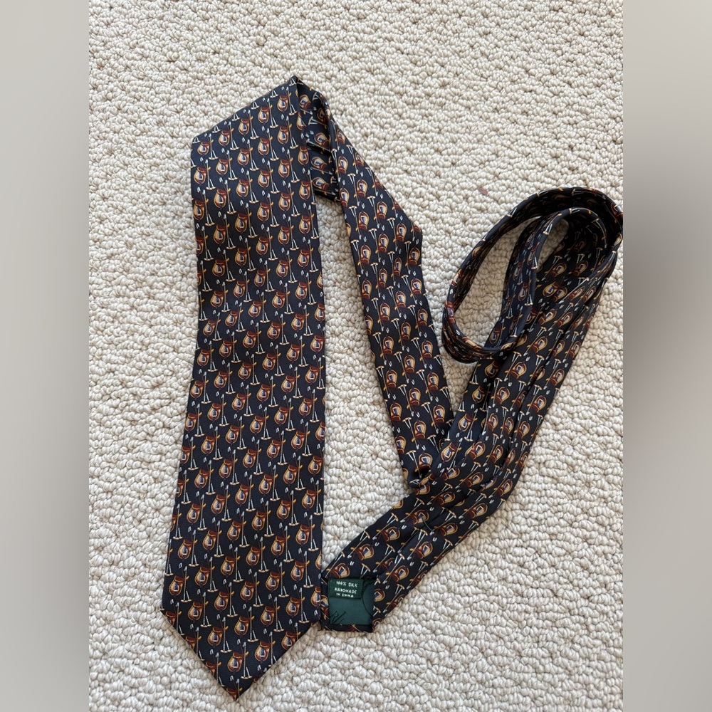 Lauren Ralph Lauren Men’s silk Black Tie with Horse saddle